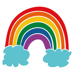 Isolated sketch of a rainbow with pair of clouds Vector