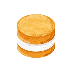 Hand-drawn macaron, orange, and white chalk on the white background.