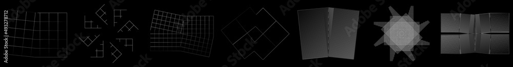 Poster Mirrored, tweaked irregular grid, mesh, grating and lattice geometric vector element, pattern, texture