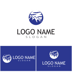 Simple Modern Mountain Landscape Logo Design Vector, Rocky Ice Top Mount Peak Silhouette