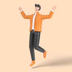 Fototapeta na wymiar 3d male character jumping and celebrates success