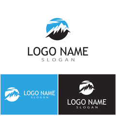 Simple Modern Mountain Landscape Logo Design Vector, Rocky Ice Top Mount Peak Silhouette