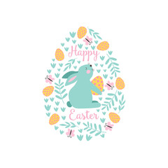 Happy Easter greeting card with rabbit. Vector illustrations