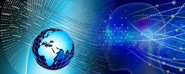 Cogs gears industrial business background. background integration. technology banner background. vector illustration. Binary matrix code on the screen. numbers of the computer matrix. 