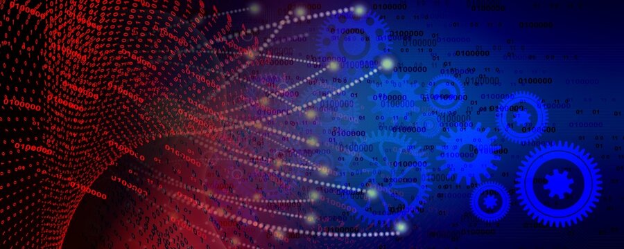 Cogs gears industrial business background. background integration. technology banner background. vector illustration. Binary matrix code on the screen. numbers of the computer matrix. - Powered by Adobe