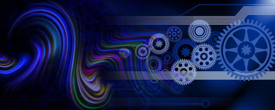 Cogs gears industrial business background. background integration. technology banner background. vector illustration. Binary matrix code on the screen. numbers of the computer matrix. 