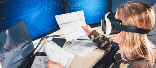 Metaverse.Remote work investor rally  immersive space glasses VR AR .virtual reality digital money,trading,cryptocurrency.new technology.investment, invest, remote work, trader Break The Science Bias