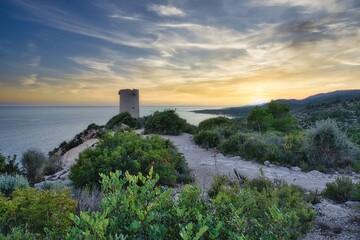 Landscapes at sunset of the Sierra de Irta between Peñíscola and Alcocebre. In winter