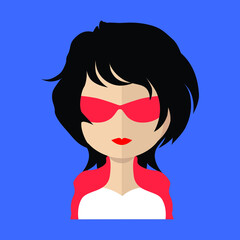 Female avatar of the wearing Sunglasses. Full face portrait of a pretty young
