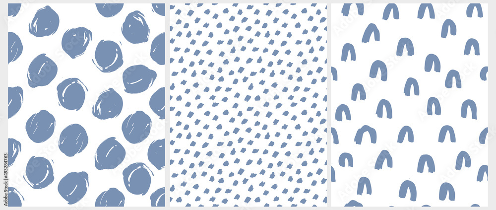 Wall mural simple geometric vector patterns with dark blue elements on a white background. irregular hand drawn