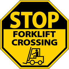 Stop Forklift Crossing Sign On White Background