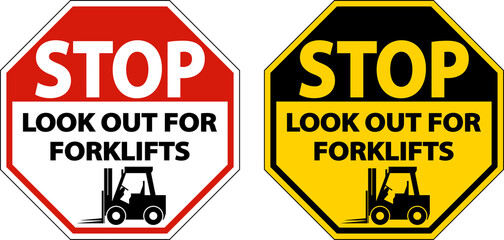 Stop Look Out For Forklifts Sign On White Background © Seetwo
