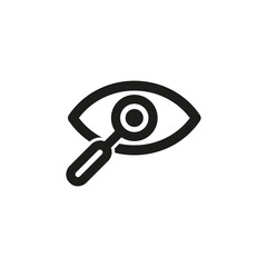 An eye icon with a magnifying glass. Simple flat vector illustration on a white background