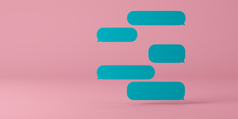 Obraz premium graphic image of correspondence in the messenger, template for text, blue message icons on a pink background. source or template. 3d rendering