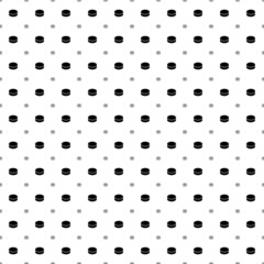 Square seamless background pattern from geometric shapes are different sizes and opacity. The pattern is evenly filled with black hockey pucks. Vector illustration on white background