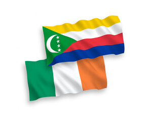 Flags of Ireland and Union of the Comoros on a white background