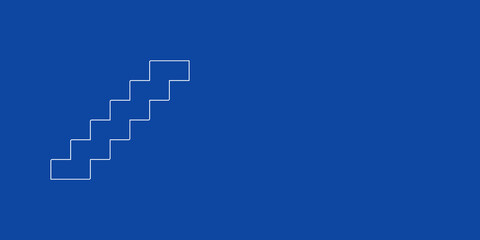 A large white outline stairs symbol on the left. Designed as thin white lines. Vector illustration on blue background