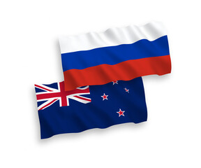 Flags of New Zealand and Russia on a white background