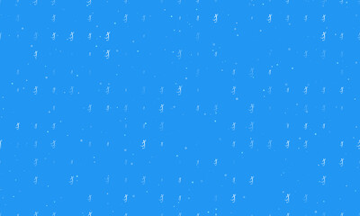 Seamless background pattern of evenly spaced white football soccer symbols of different sizes and opacity. Vector illustration on blue background with stars