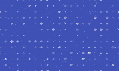 Seamless background pattern of evenly spaced white digital tech symbols of different sizes and opacity. Vector illustration on indigo background with stars