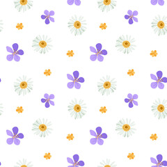Seamless pattern of wild flowers of daisies. Summer print. Vector illustration in hand-drawn style isolated on a white background for decor and wallpaper