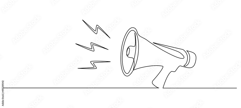 Aufkleber one continuous line drawing of public horn speaker. megaphone icon of marketing promotion in simple 