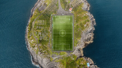 famous football stadium in Henningsvær on the Lofoten Islands in Norway
