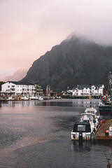 Henningsvær on the Lofoten Islands in Norway. Home of the famous football stadion