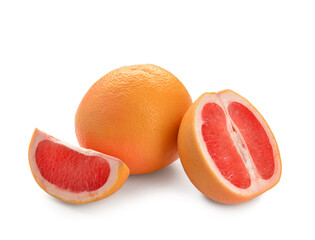 Tasty cut grapefruit on white background