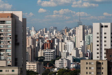 Fototapeta na wymiar São Paulo, Brazil - March 11, 2022: panoramic daytime view of the city of sao paulo with buildings and communication towers