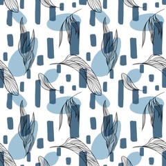 Abstract seamless pattern with shapes and leaves. Graphic design for fabric, textile, wallpaper and packaging 