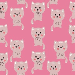 seamless pattern with animals, cute cate, pattern with kitten 