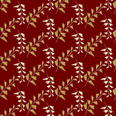 Vector seamless half-drop pattern, with leaves 