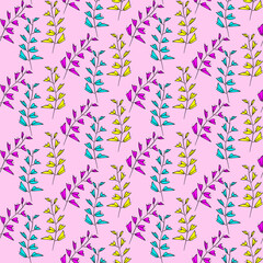 Vector seamless half-drop pattern, with leaves 
