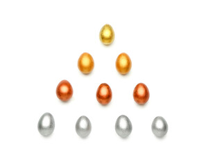 Stylish painted Easter eggs on white background