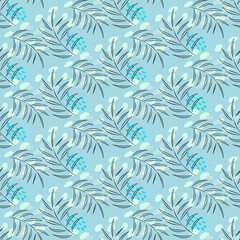 Vector seamless half-drop pattern, with leaves 