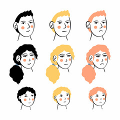 Set of human faces with different emotions