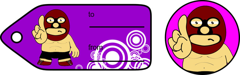 funny mexican westler character cartoon gift card sticker illustration in vector format