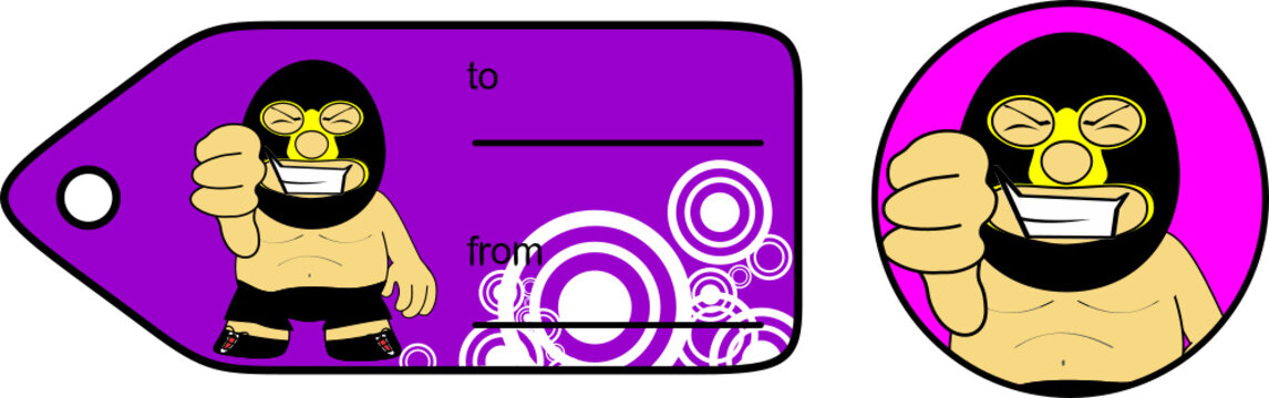 funny mexican westler character cartoon gift card sticker illustration in vector format