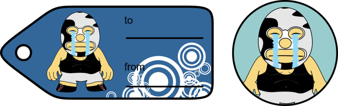 crying mexican westler character cartoon gift card sticker illustration in vector format