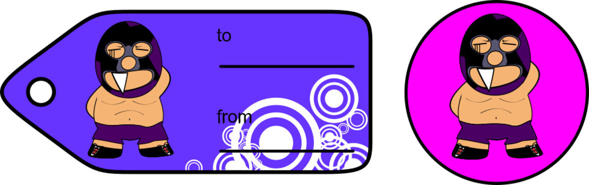funny mexican westler character cartoon gift card sticker illustration in vector format