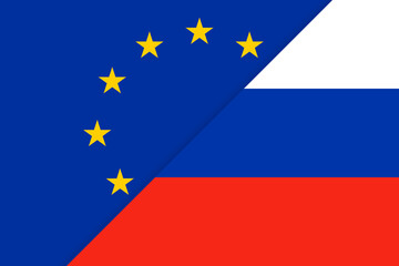 Europe Union vs Russia flags