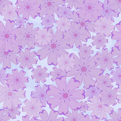 Layered floral pattern on a blue background. Seamless vector pattern