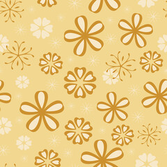 Floral pattern with hearts, golden texture. Seamless vector pattern