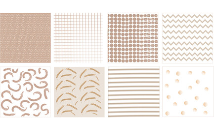 A set of abstract watercolor patterns in beige, made with brush strokes. Used for web design, backgrounds, patterns and banners.