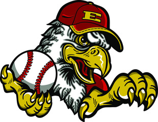 eagle mascot holding baseball for school, college or league