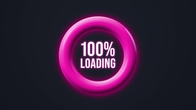 Video animation of a modern glowing preloader and circular bar for loading progress in pink - abstract background - seamless loop