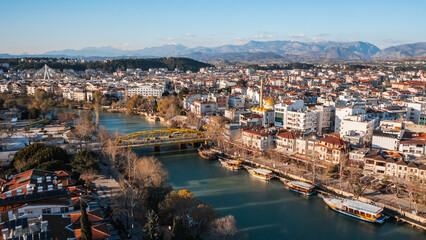 Cityscape of Manavgat on a sunny day. Aerial view