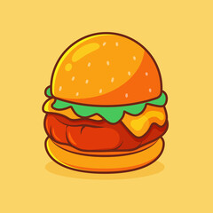 Cheeseburger cartoon style, flat icon