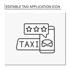 Service line icon. Rate by smartphone on best trip by taxi. Rating. Three stars. Taxi application concept. Isolated vector illustration. Editable stroke